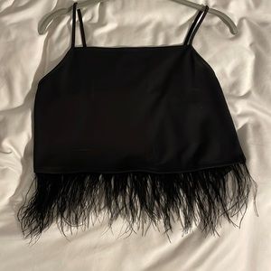 Black Feathered Crop Top